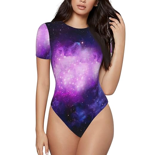 Starry Sky Wallpaper Bodysuits For Women Round Neck Short Sleeve Body Suits Basic Top Bikini