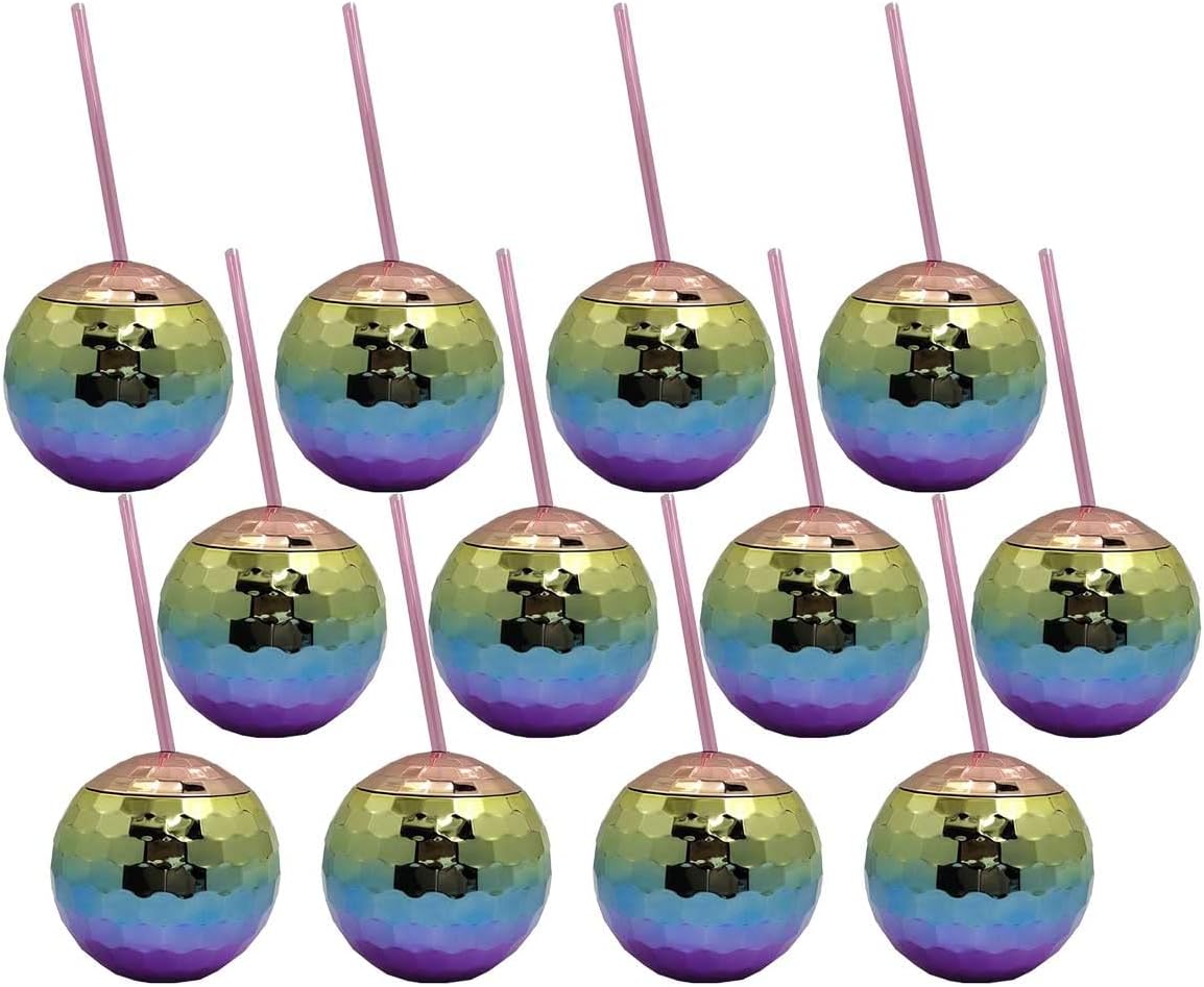 Bolaras Rainbow Disco Ball Cups (12 Pack) with Name Tags