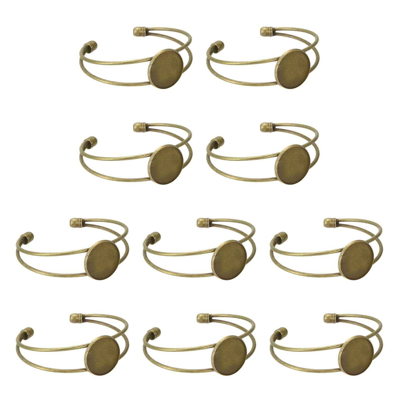 sourcing map 10 Pcs Bezel Tray Blank Bracelet Setting, 20mm Adjustable Round Tray Setting Blank Bangle for DIY Jewelry Making Crafting Bracelets, Bronze