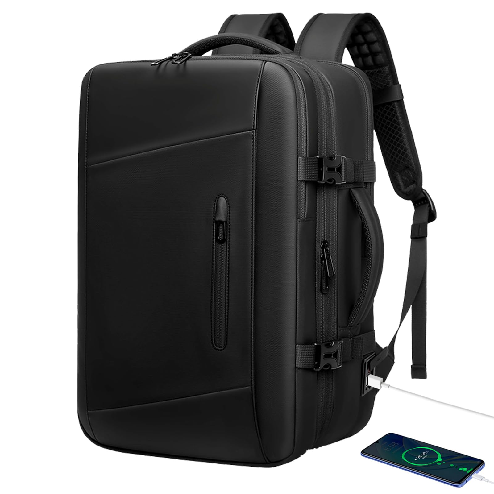 Mochila de viaje al vacío de 60 L, expandible, bolsa de compresión al vacío con bomba de aire, puerto de carga USB, resistente al agua, antirrobo, #211