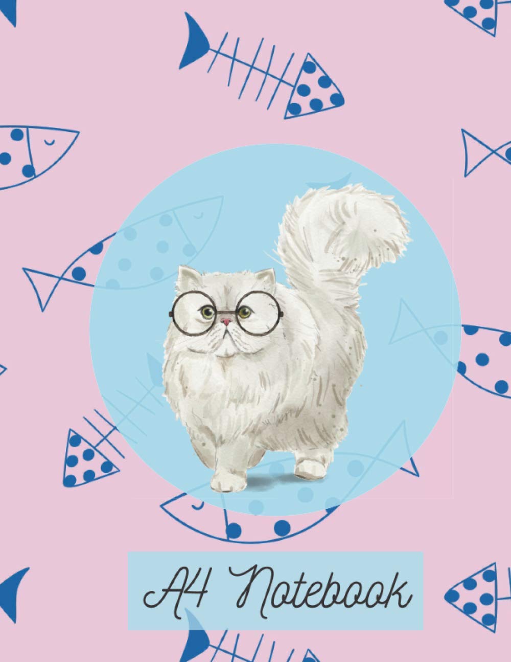 Clever Kitty A4 Notebook: Lined A4 Notebook for Cat Lovers -Quirky Persian Cat -100 Pages. Story, Poetry, Writing, Diary
