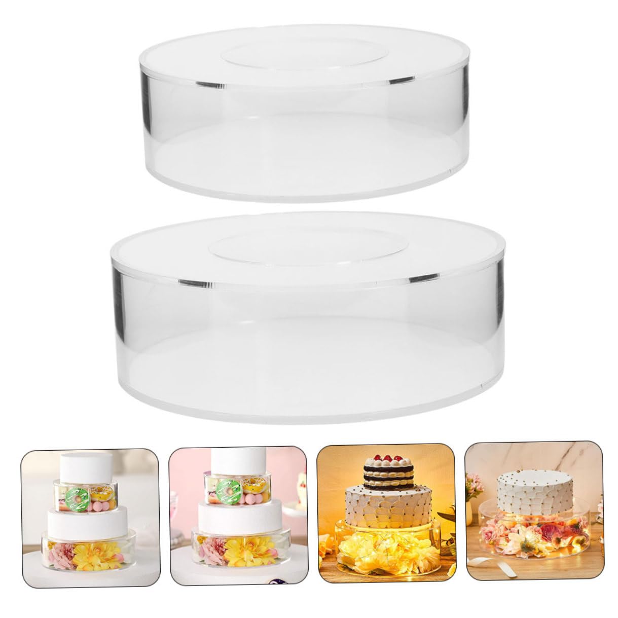 Alzate per Torte in Acrilico Trasparente, Set da 2 Pezzi Rotondi Piccoli Riempibili, Supporto per Cupcake e Dolci da Buffet per Feste, Matrimoni e Compleanni