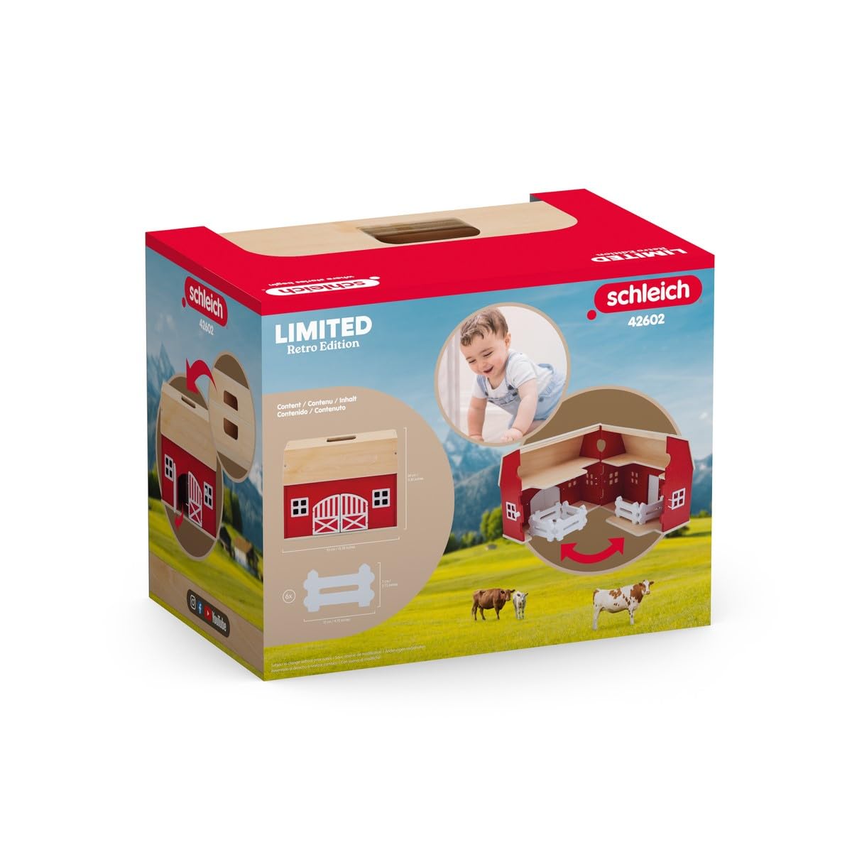 schleich FARM WORLD | Grande fattoria in legno 42602 | 7 pezzi | Set con casa, 6 recinti e accessori | Fattoria apribile | Regalo per bambini e bambine | Giocattolo dai 1,5 anni | Set da 7 p