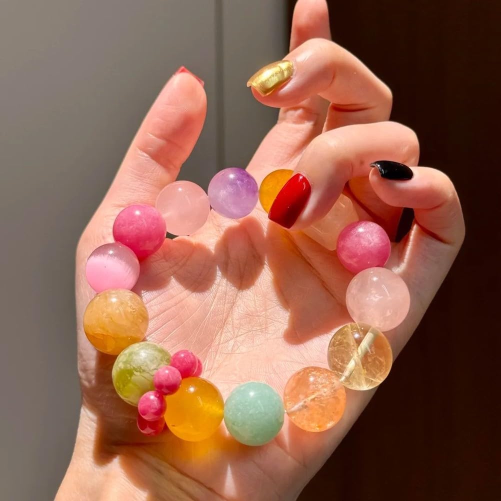 Bracciale Multiplo con Quarzo Fiore Giallo Naturale e Cristallo