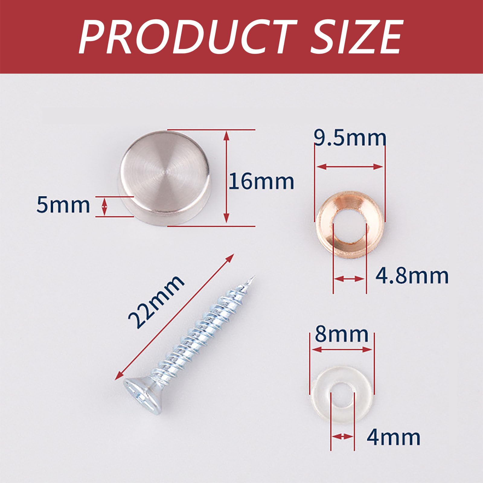 8Pcs Stainless Steel Mirror Nails Cap Durable Mirror Screws Decorative Cover Cap Brushed Mirror Screws Polished Cap for Mirror Tables Bath - Image 2