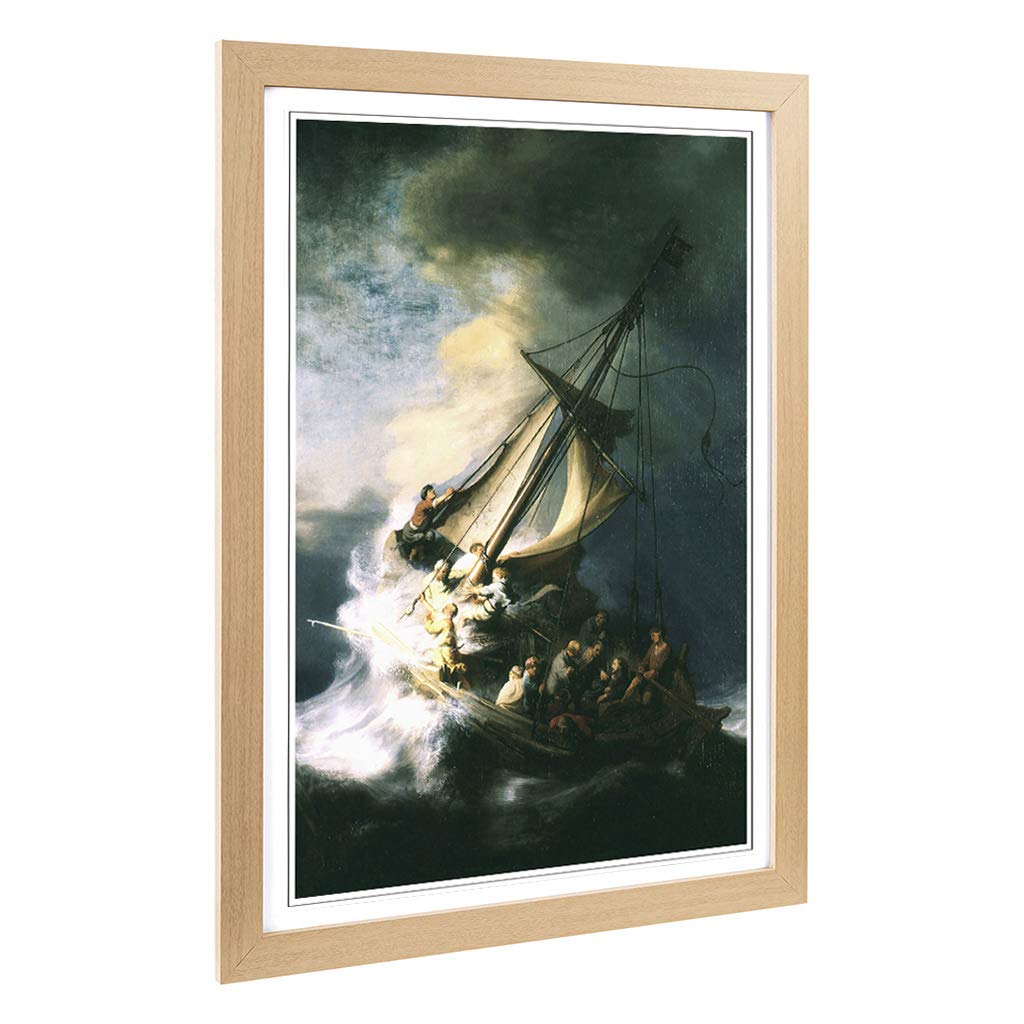 Big Box Art Framed Print of Rembrandt The Storm of The Sea of Galilee Design | Wall Art Picture | Home Decor for Kitchen, Living Room, Bedroom, Hallway, Oak, A2 / 24.5x18 Inch / 62x45cm