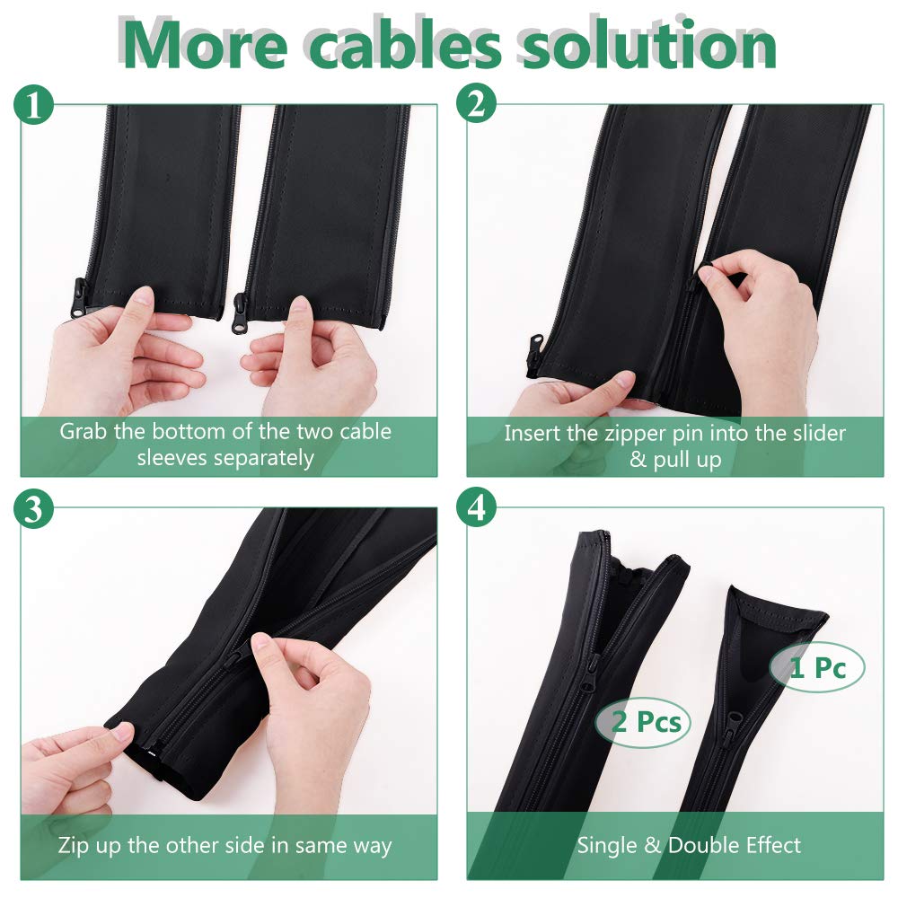 StangH Fundas de gestión de cables para cables, organizador de cubierta para sistema de gestión de cables con cremallera, protector de ocultación de cables de 19 pulgadas para TV, computadora,