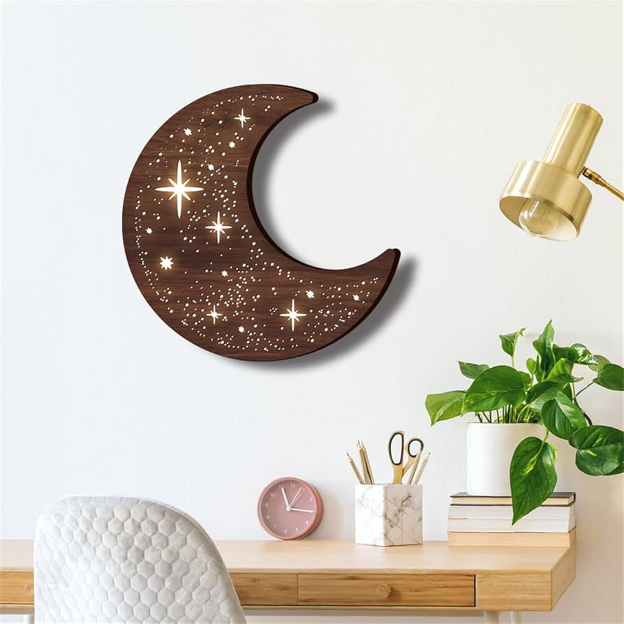 Amazon.com: Wooden Moon Wall Art Decor, Boho Wooden Moon