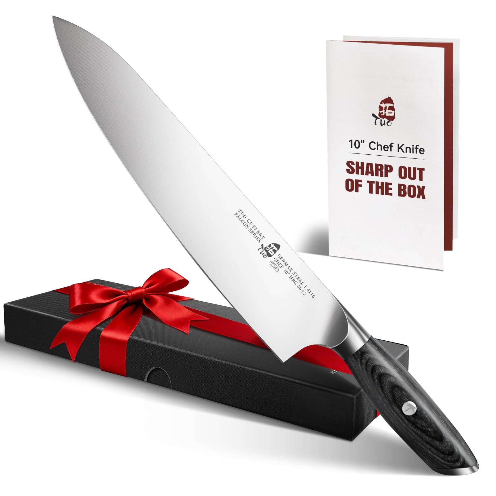 TUO Chef Knife 10 inch, Sharp Professional Kitchen Cooking Knife with Non-Slip Pakkawood Handle, High Carbon German Steel 1.4116, Gift Box Packaging