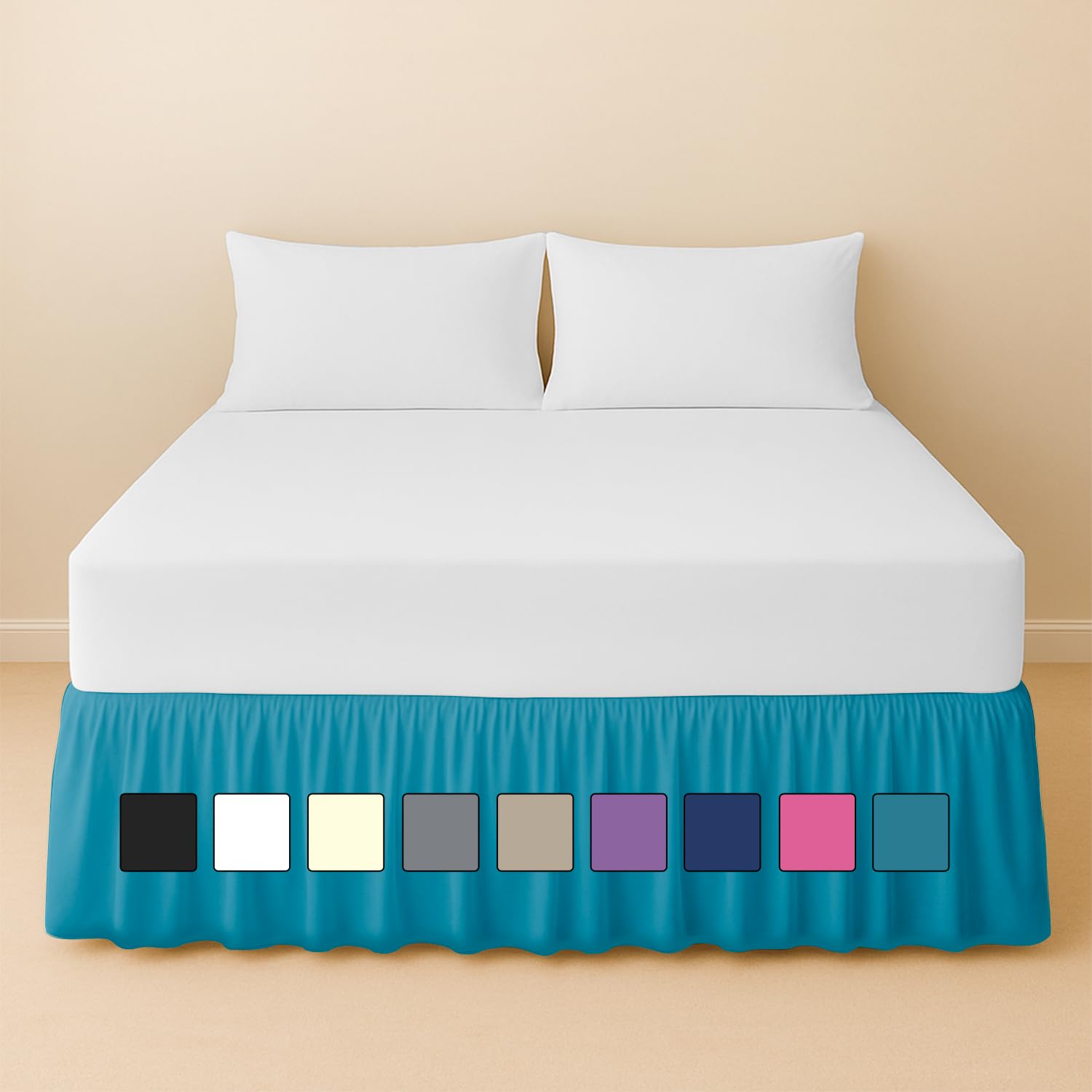 Rohi Base Valance Sheet Single - Fit Over Base – Frilled 16” Deep Fit, Polycotton Bed Skirt - OEKO-TEX® Standard 100 Certified (Single Base Valance,Teal)