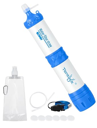 Tentock Portable Water Filter, 0.01 Micron 2-Way Survival Straw for Camping & Emergency, 1000L Capacity, Lightweight Water Purifier for Hiking, Backpacking