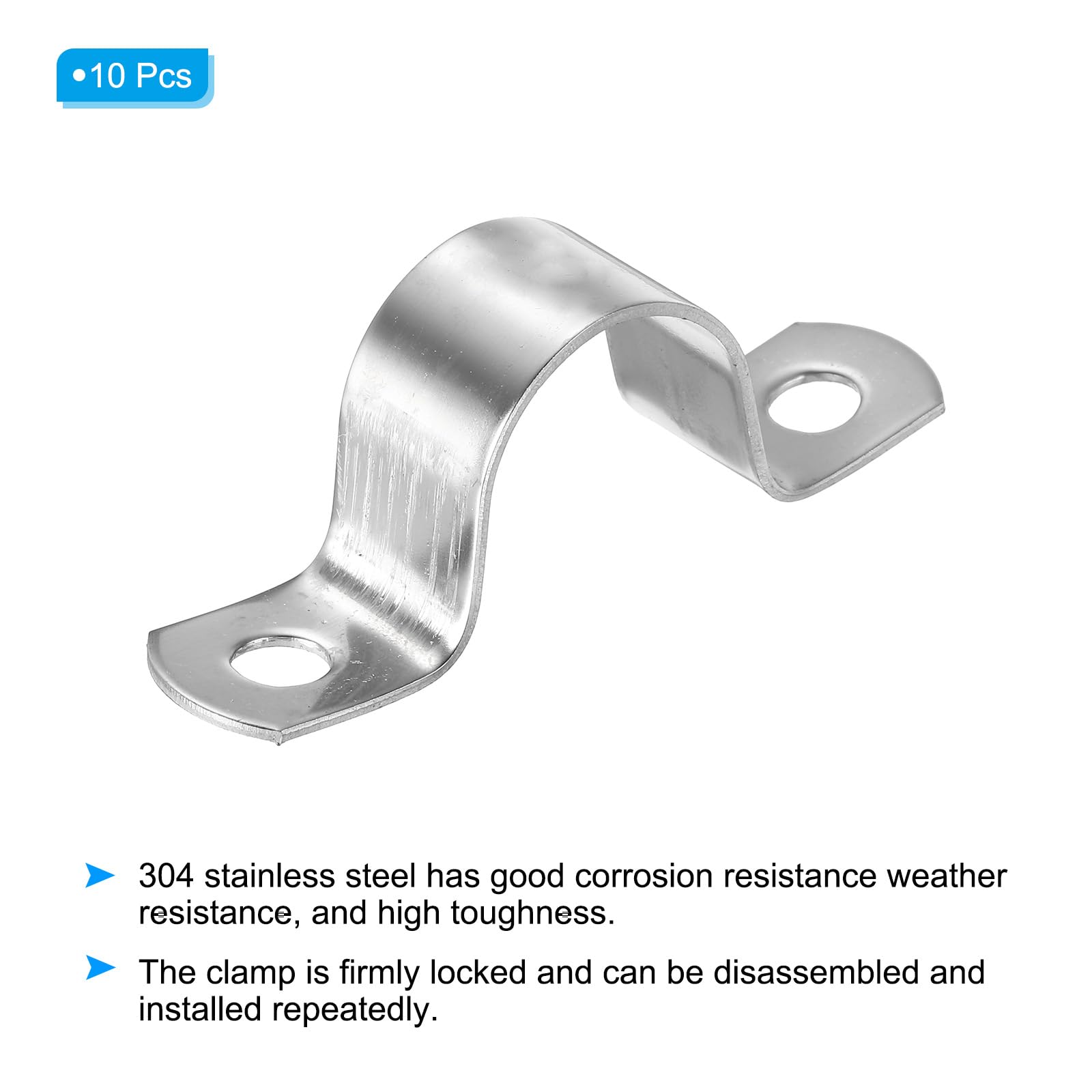 PATIKIL 0.98 inch/25mm Rigid Pipe Strap Clamp, 10 Pcs 304 Stainless Steel Two Hole U-Shape Tube Clip Pipe Fasten Holder for Pipe Fixing - Image 3