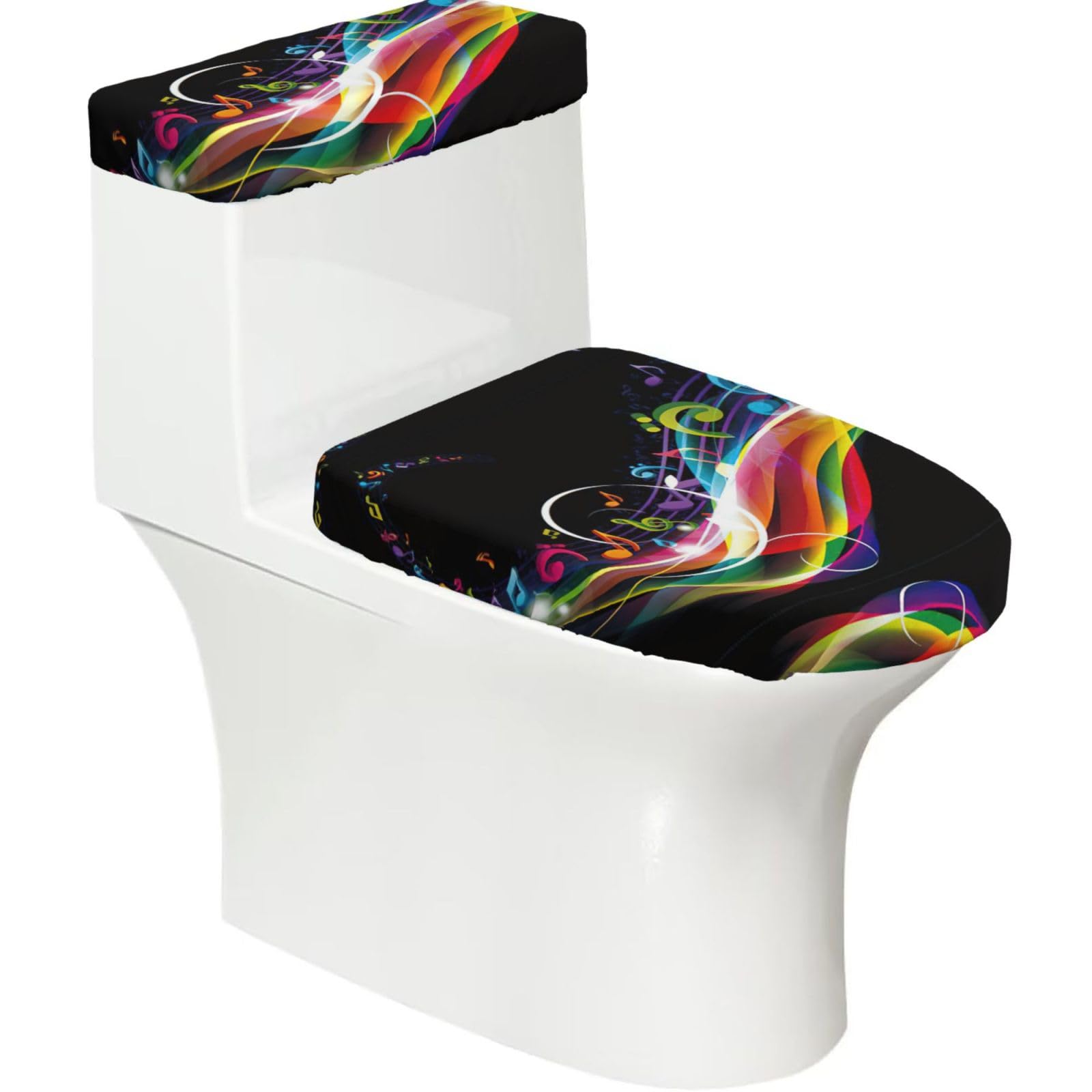 Colorful Music Print Bathroom Decor Toilet Lid Cover And Tank Covers, Restroom Accessories Fits Most Round
