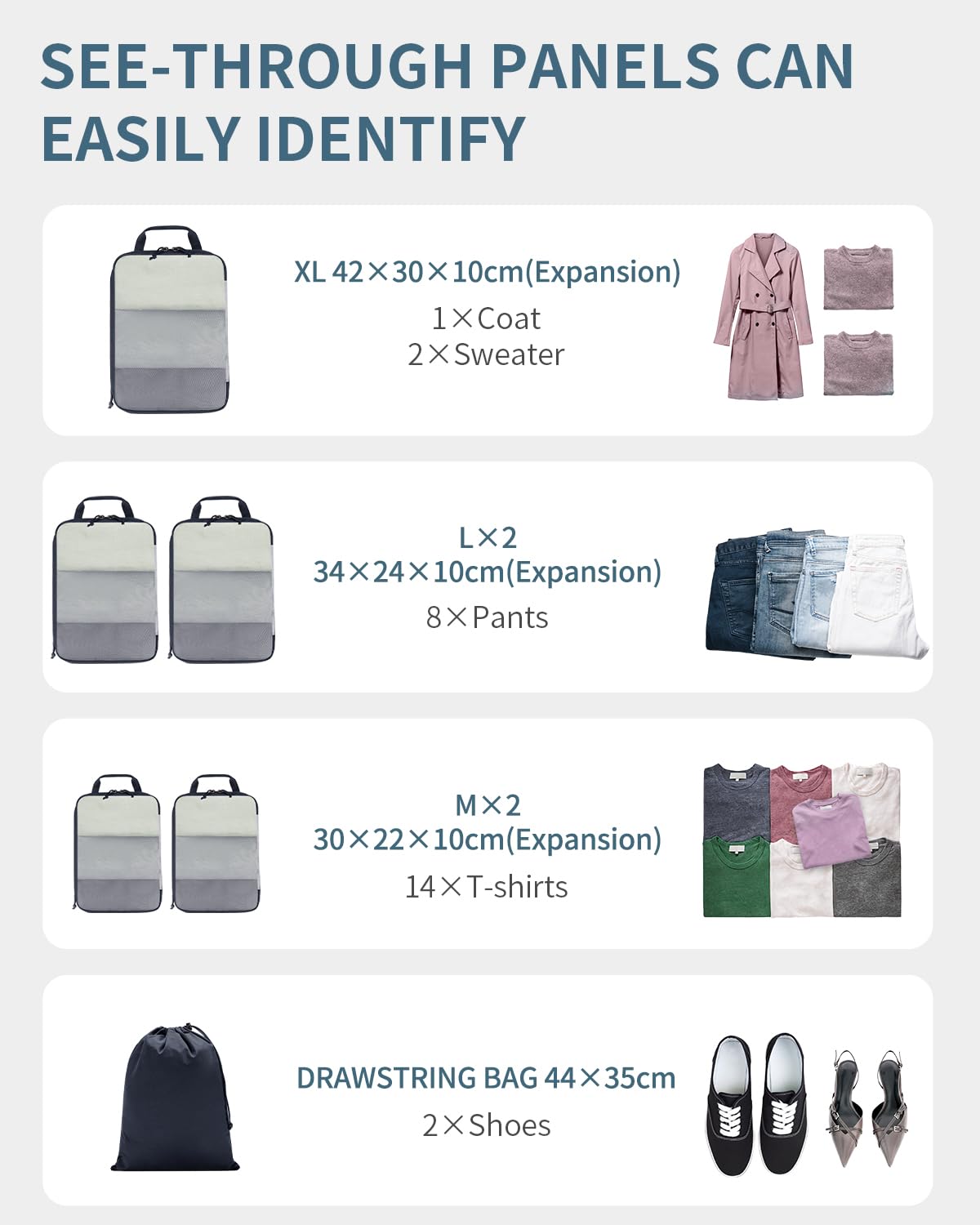 Set Organizer Valigia ECOHUB - 6 Pezzi, Compressione, Nylon Riciclato, Per Viaggi - Foto 5