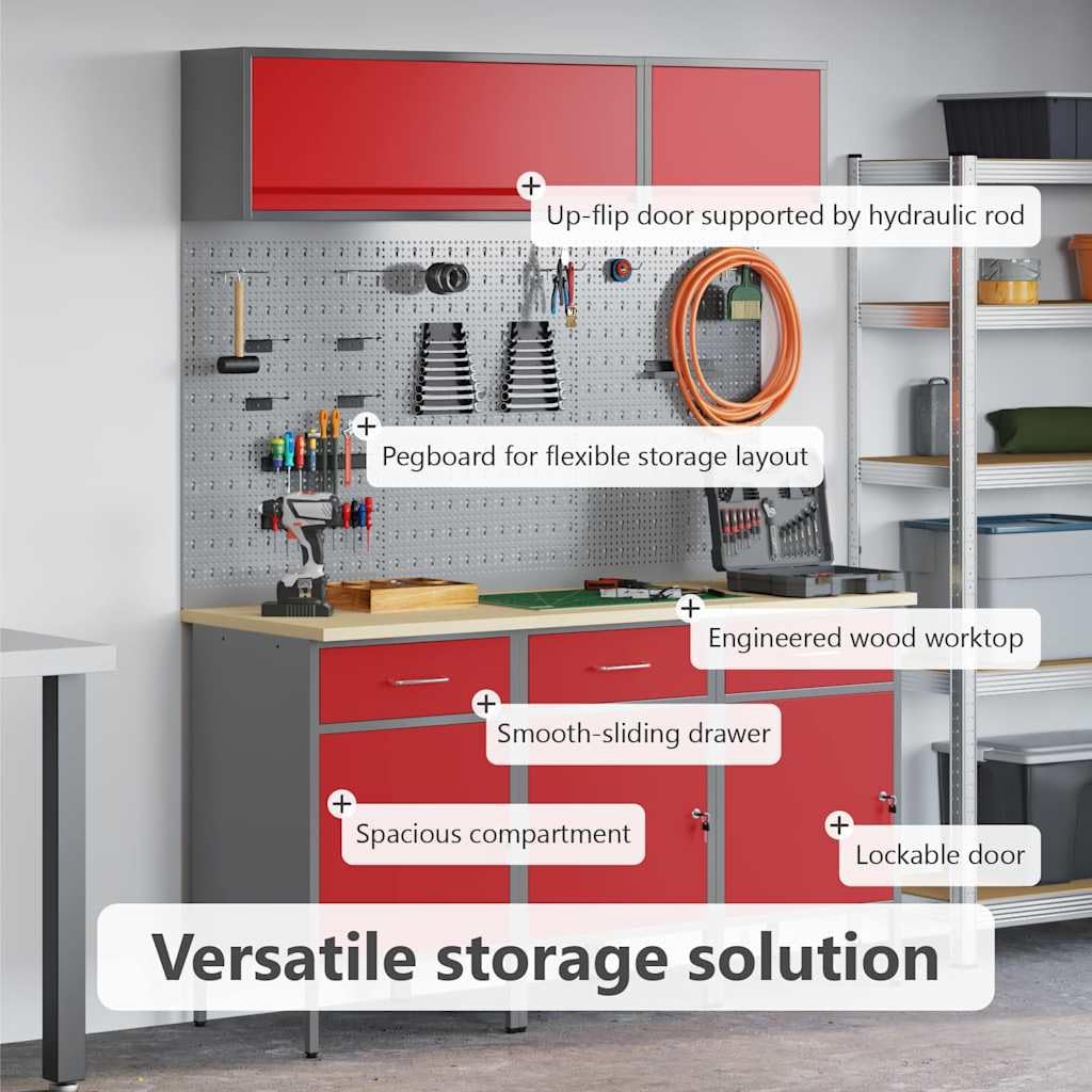 vidaXL Set Banco Lavoro 8 Pezzi Acciaio Rosso
