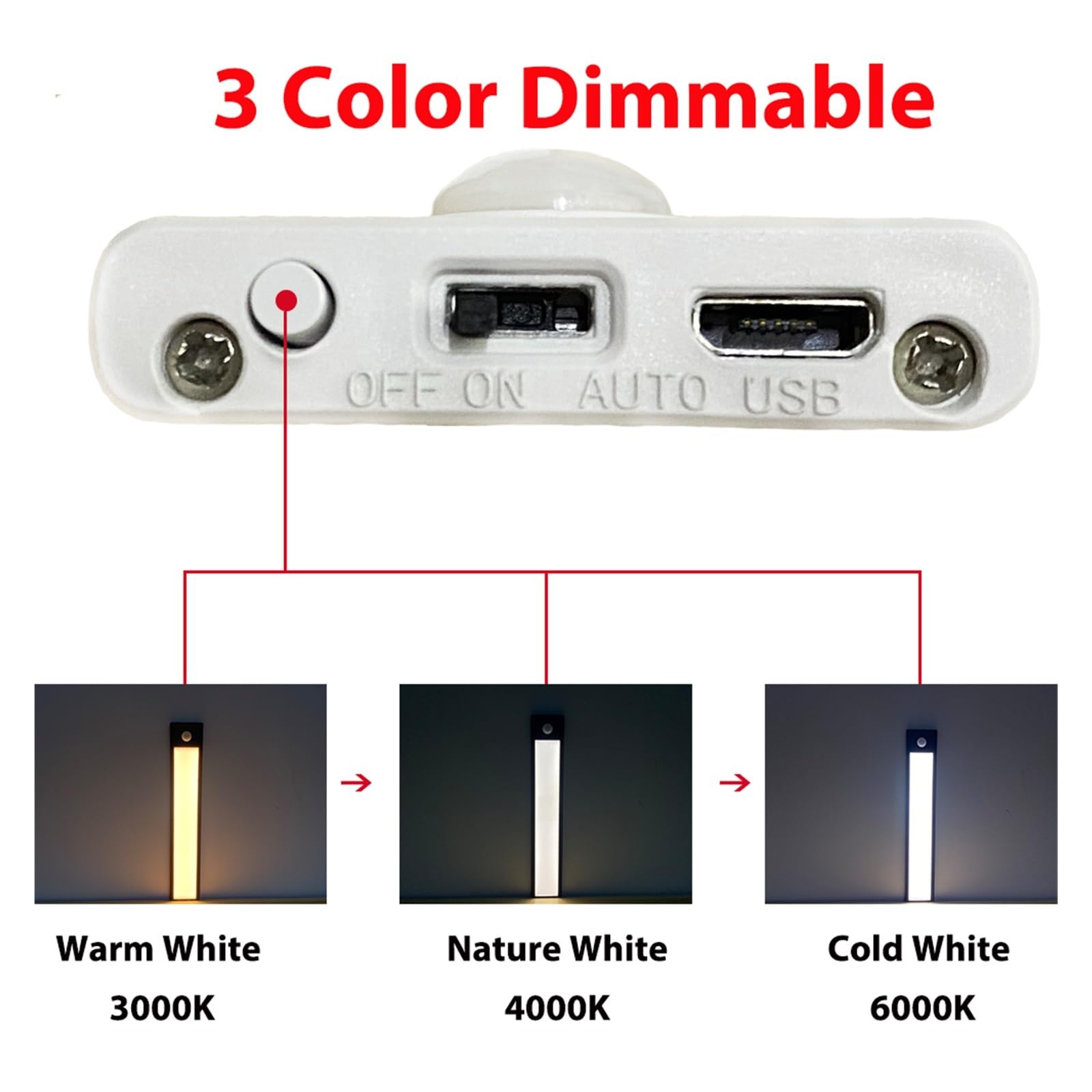Luci A LED For Cucina Dimmerabili A 3 Colori Con Sensore Di Movimento PIR Termico Lampada A Conchiglia In Alluminio Ricaricabile USB Luce Notturna Rilevatore Di Movimento(Silver,40CM)