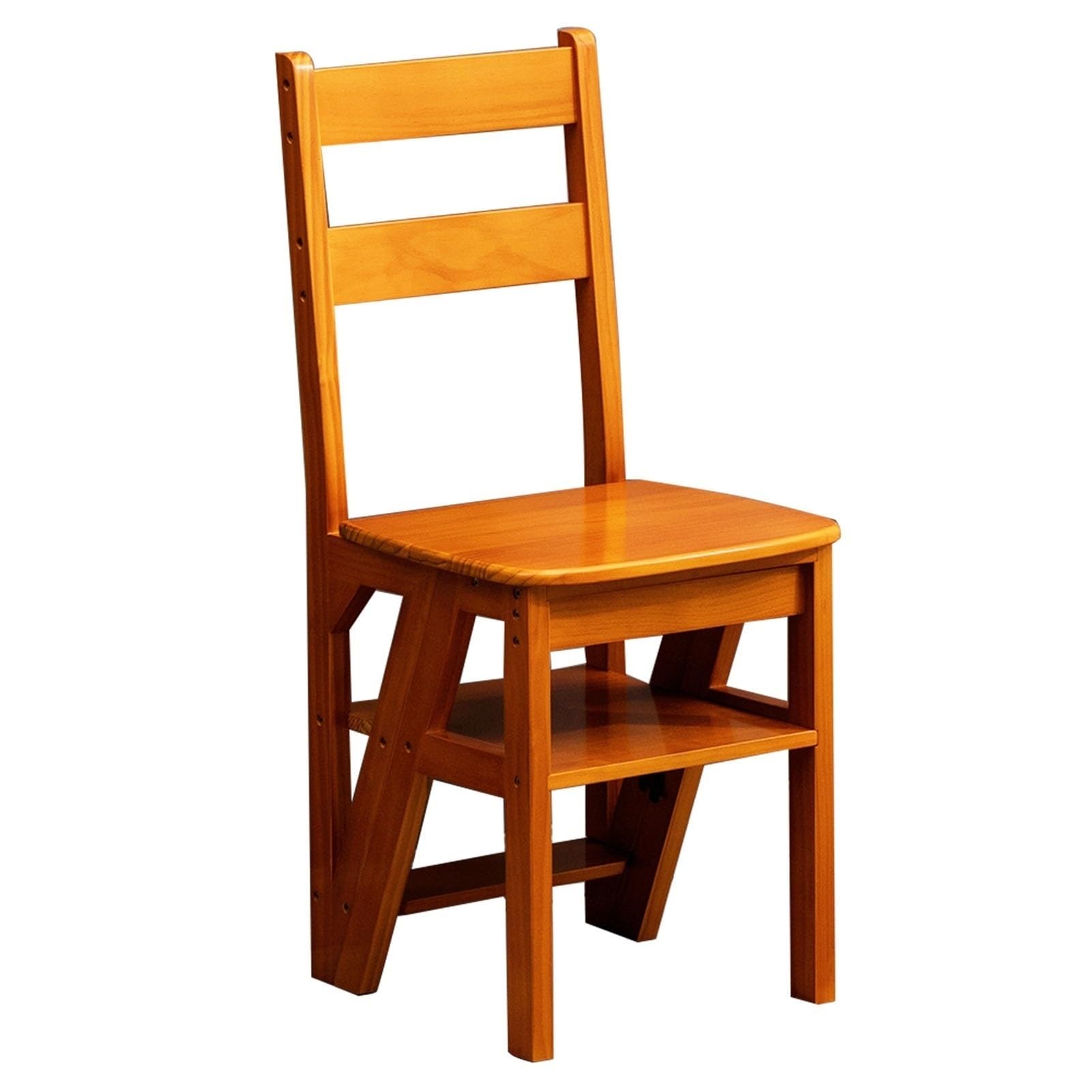 Silla plegable de 4 niveles, taburete convertible de madera, escalera y asiento 2 en 1, plegable, multiusos para el hogar, cocina, oficina, sala de estar (marrón, 39 x 46 x 90 cm)