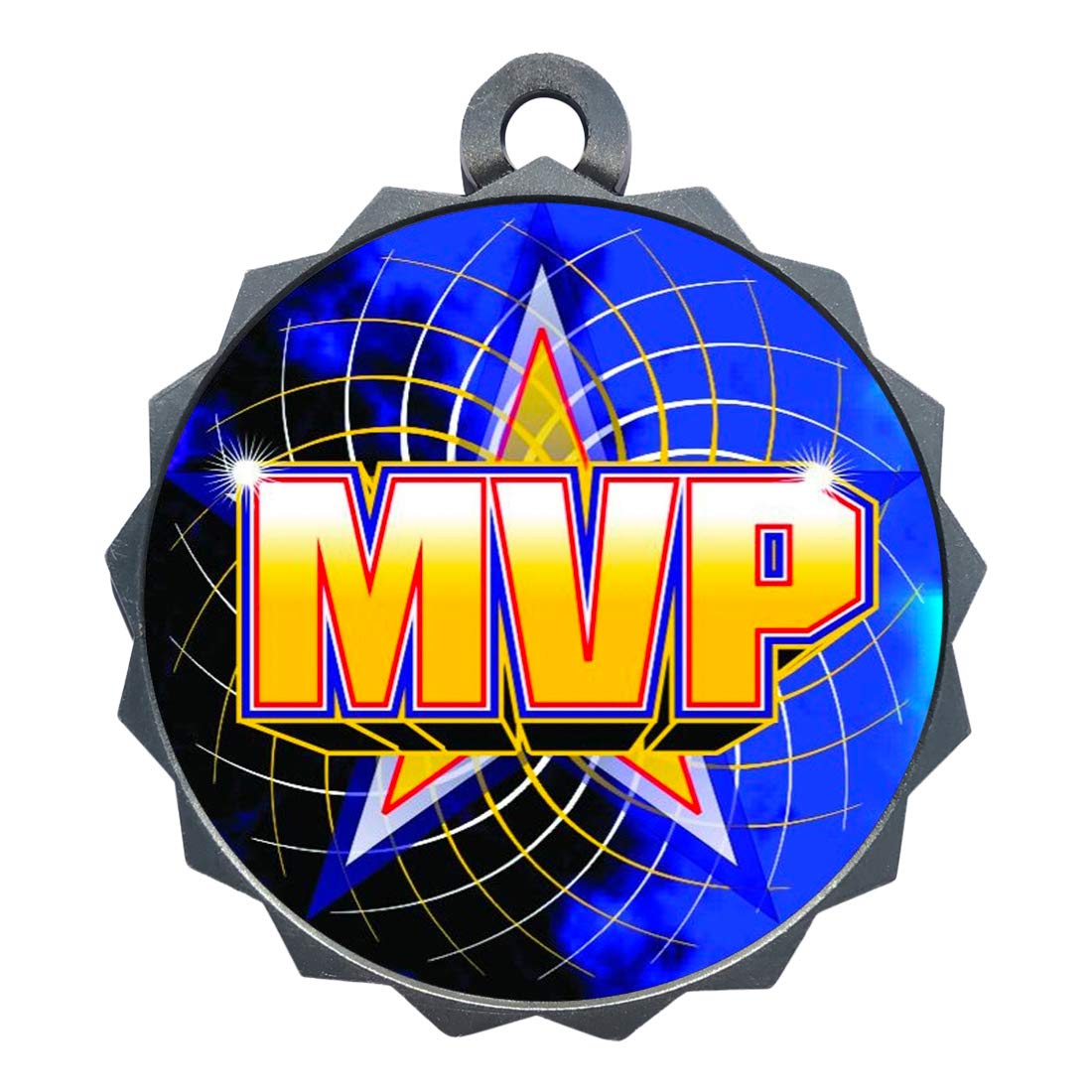 Express Medals Custom MVP Silver Medal Trophy Award with Neck Ribbon & Attached Engraved Plate on Back LAZD214-FCL518 1PK