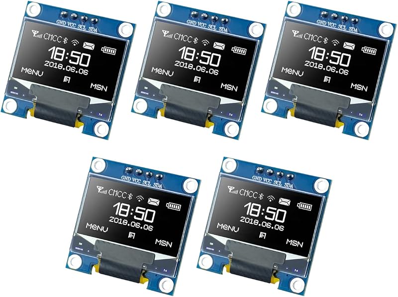 Hosyond 5 Pcs 0.96 Inch OLED I2C IIC Display Module 12864 128x64 Pixel SSD1306 Mini Self-Luminous OLED Screen Board Compatible with Arduino Raspberry Pi (White)