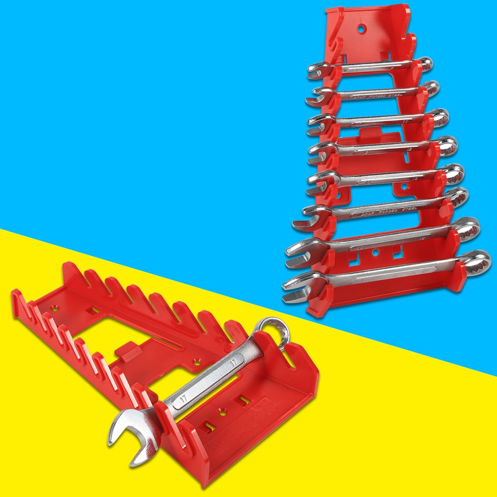 Portachiavi Da Parete Per Chiavi Inglesi - 9 Slot In Plastica Rossa Per Organizzare Attrezzi In Officina - Foto 3