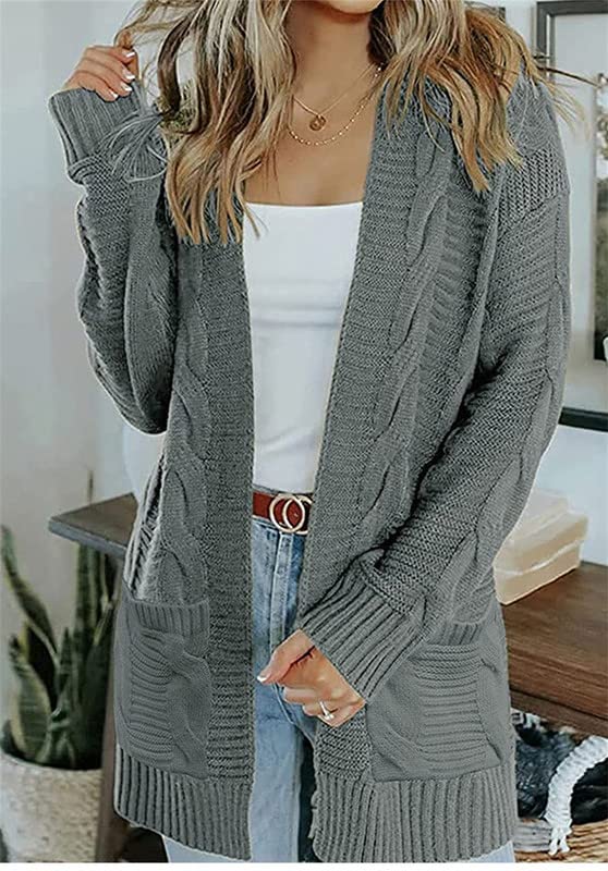 Andongnywell Women's Cable Knit Open Front Chunky Cardigans Sweaters Boyfriend Sweaters Jackets Overcoats Outwear4