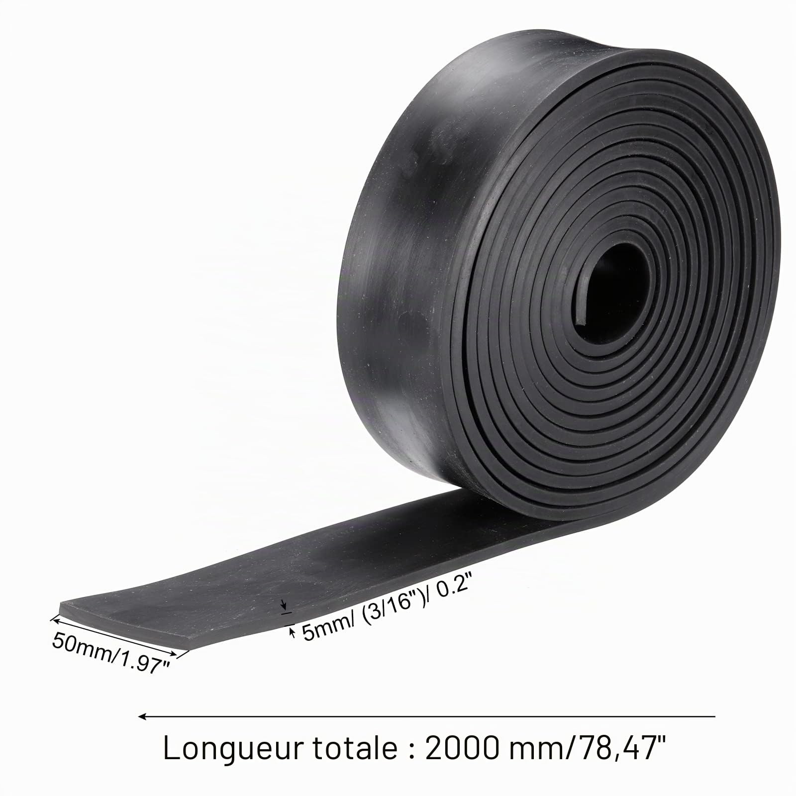 sourcing map Bande Caoutchouc Néoprène Solide Feuille Rouleau 5mm(T) x50mm(W) x2m(L), Bricolage Caoutchouc Joint, Étanchéité Rembourrage, Réduction Vibration Tapis