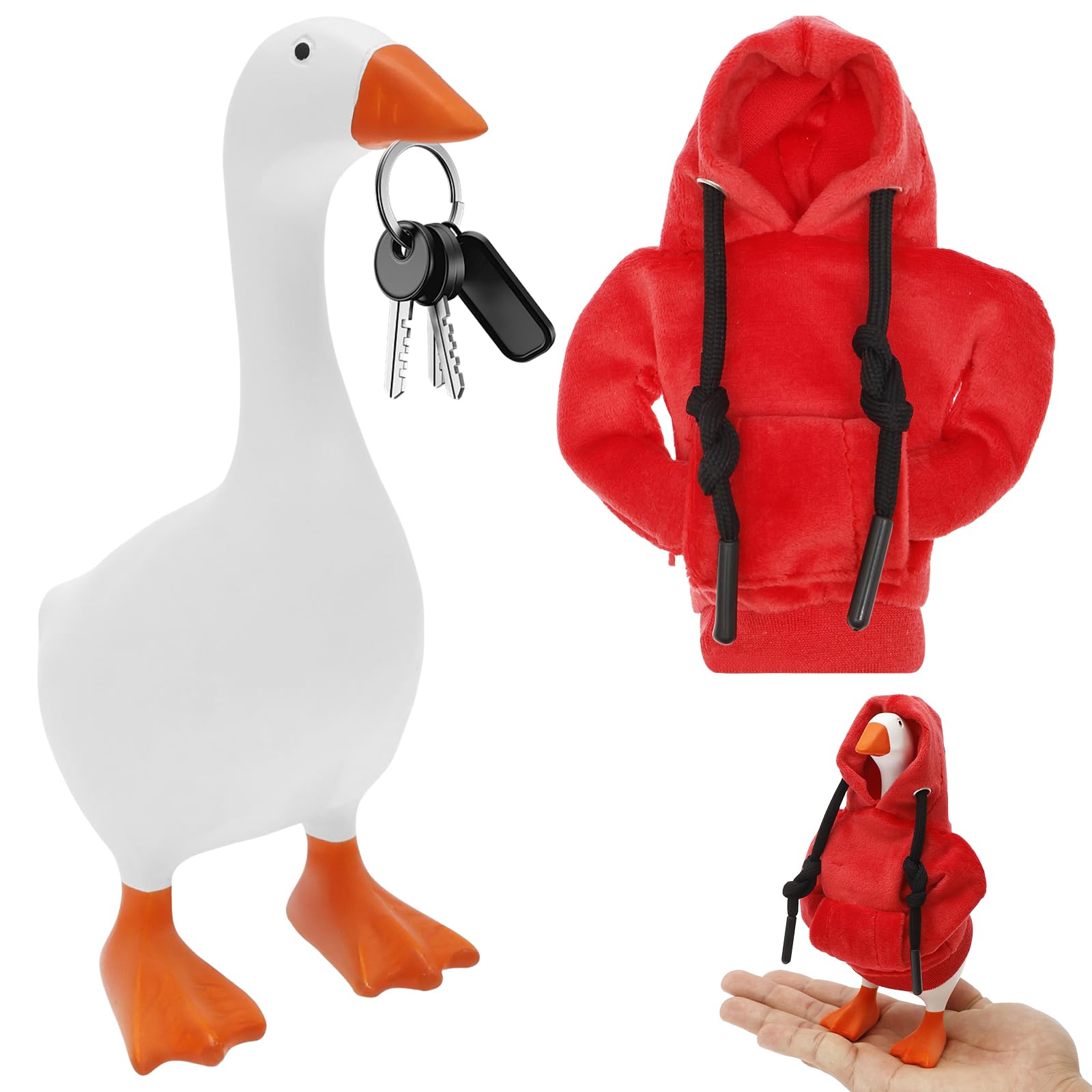 Kuanght 17cm Desktop Goose Outfit Set, Mini Goose Key Holder with Hoodie and Magnetic Beak, Stylish Resin Geese Desk Ornament Holds Keys and Scissors, Desk Geese Accessories for Office and Home Decor
