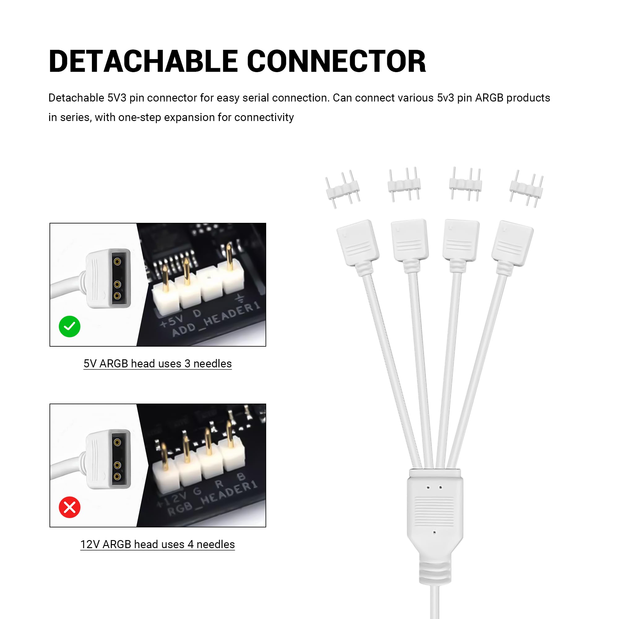 Cavo Splitter ARGB 5V | 1 Femmina A 4 Maschi | Per Ventole LED E Luci PC | Compatibile Con Schede Madri - Foto 6