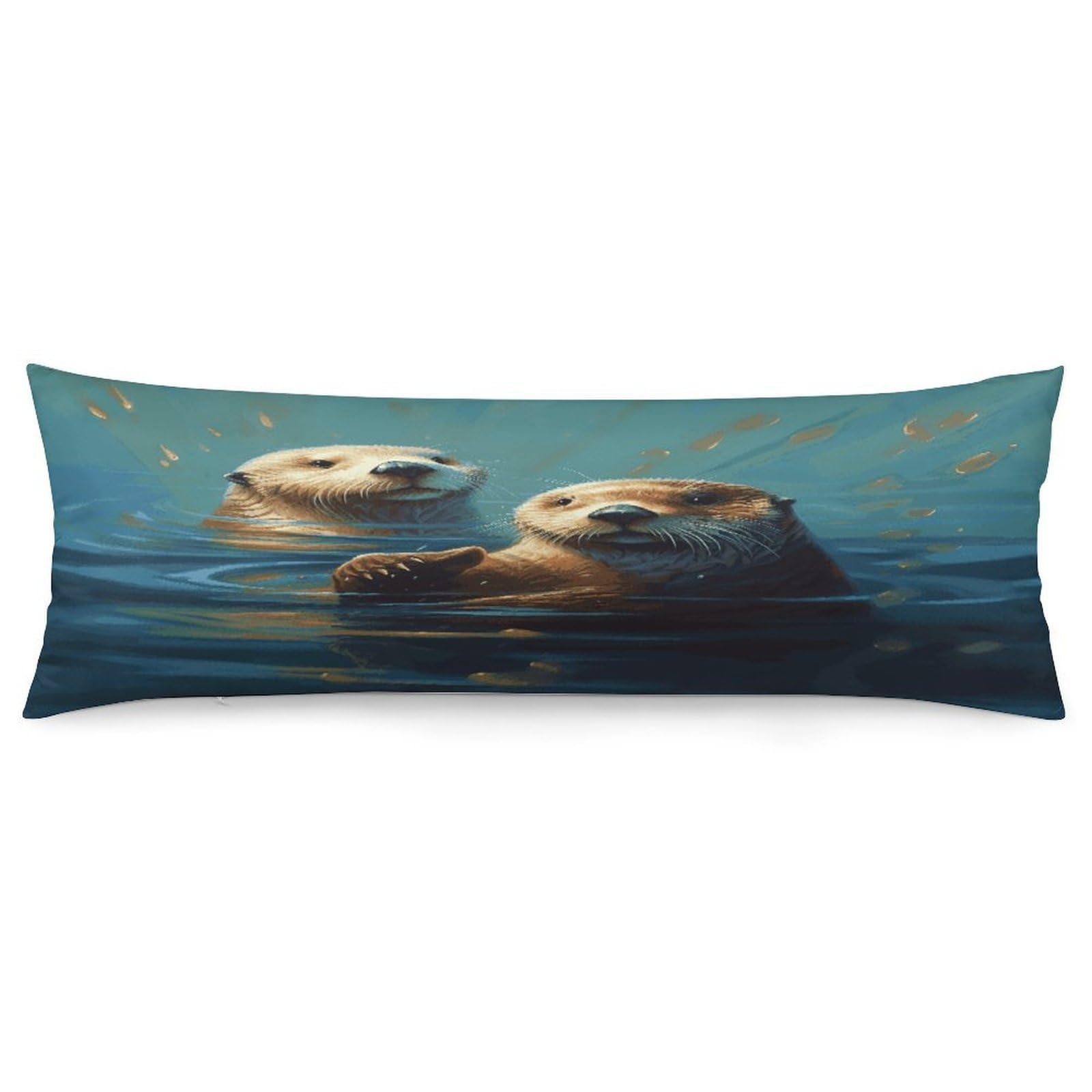 Sea Otters Painting Pillowcase Decorative Long Body Pillow Case Soft Breathable Body Pillow Cover Modern Large Pillowcase Cute Body Pillow Pillowcases for Bedroom Couch 18.9 X 53 Inch