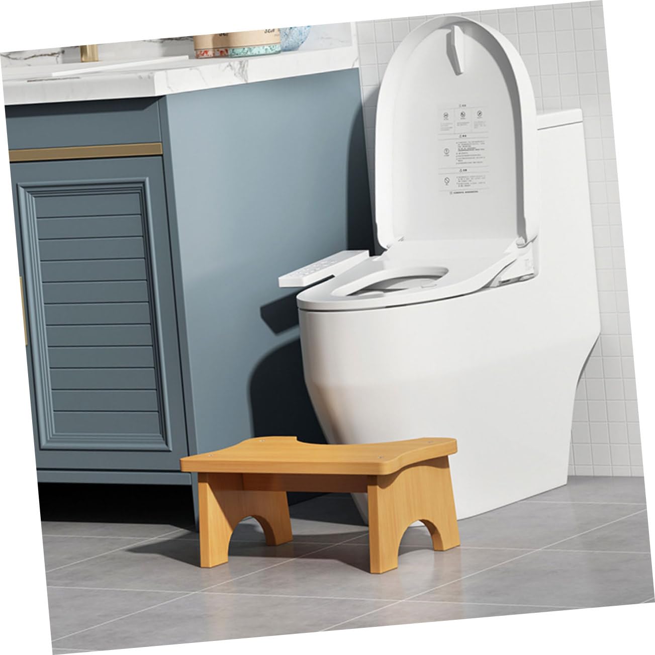 Stabiler Holz Fußhocker fürs Badezimmer Kompakter Toilettensitz Trittschemel Rechteckig Praktischer Hocker für Kinder und Ganze Familie