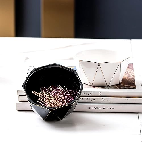 Miniatura 3 de Soporte de clip de papel con línea dorada, dispensador de clips de papel geométrico de cerámica para escritorio, organizador de clips de papel de