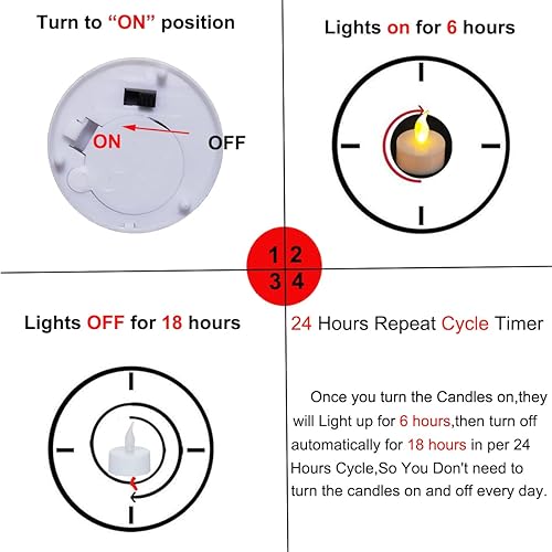 Miniatura 6 de Velas de té con temporizador, 6 horas encendidas y 18 horas apagadas en ciclo de 24 horas automáticamente, paquete de 12 velas de té LED