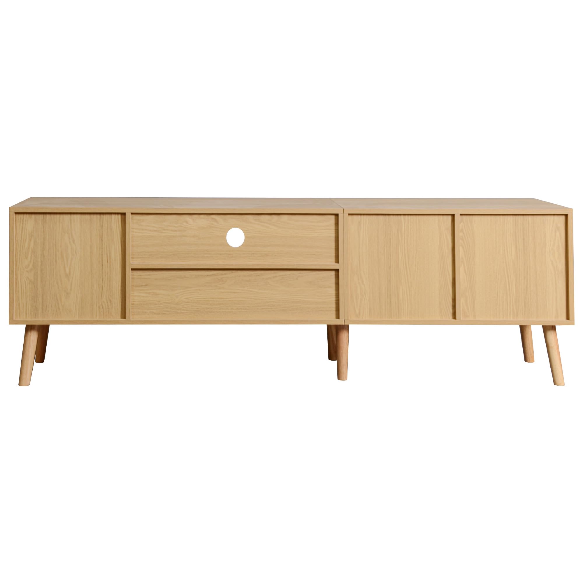 Mobile TV spazioso 180 cm con decorazione in rattan, 2 ante, un cassetto, gambe in legno massello, può ospitare TV da 80 pollici, armadietto per TV