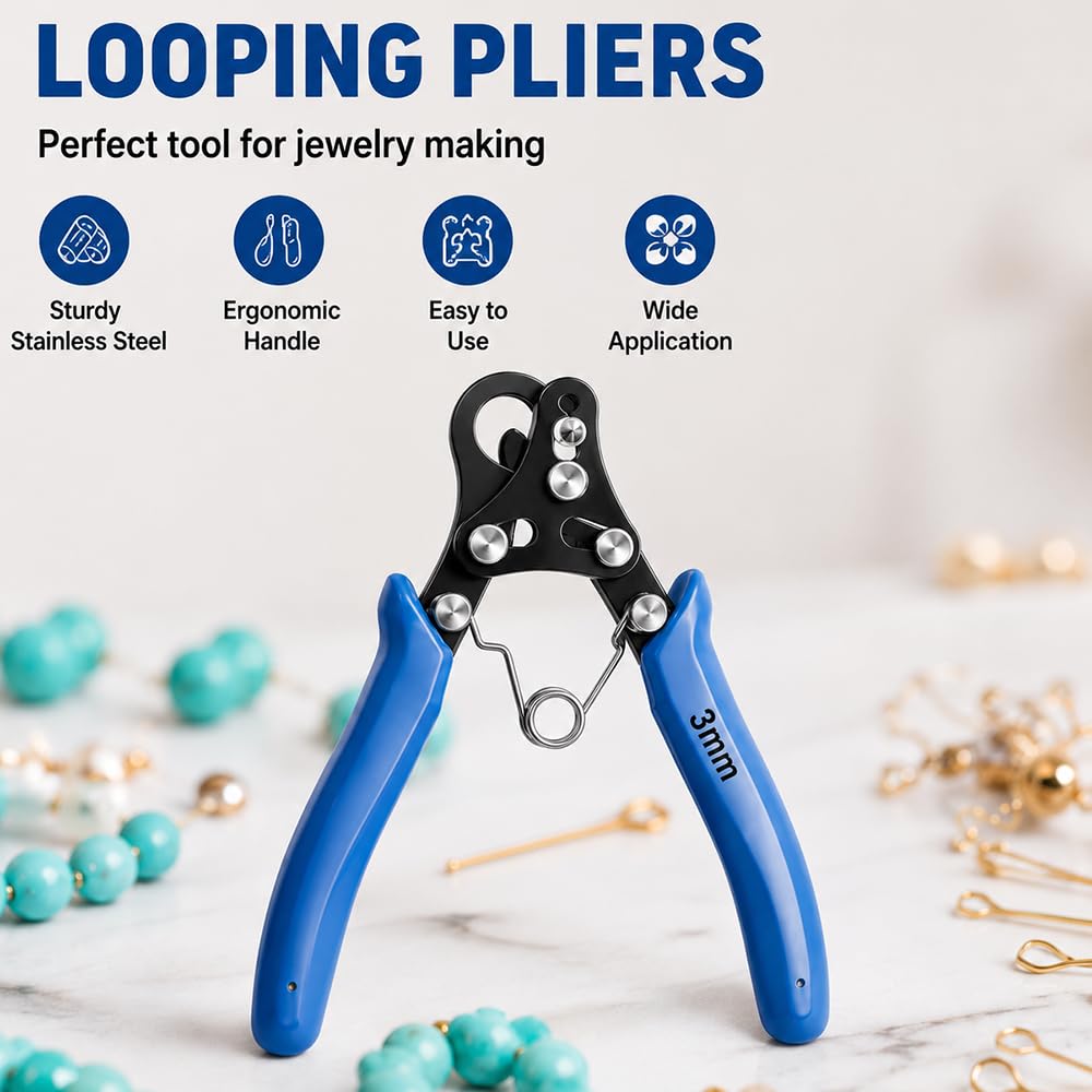 Looper Zange für Schmuckherstellung, One Step Looper Zange 3mm, Drahtrollzange Schmuck zum Biegen & Wickeln, Mehrzweck Schmuckzange für Armbände Halsketten Ohrringe Perlenknotenwerkzeug