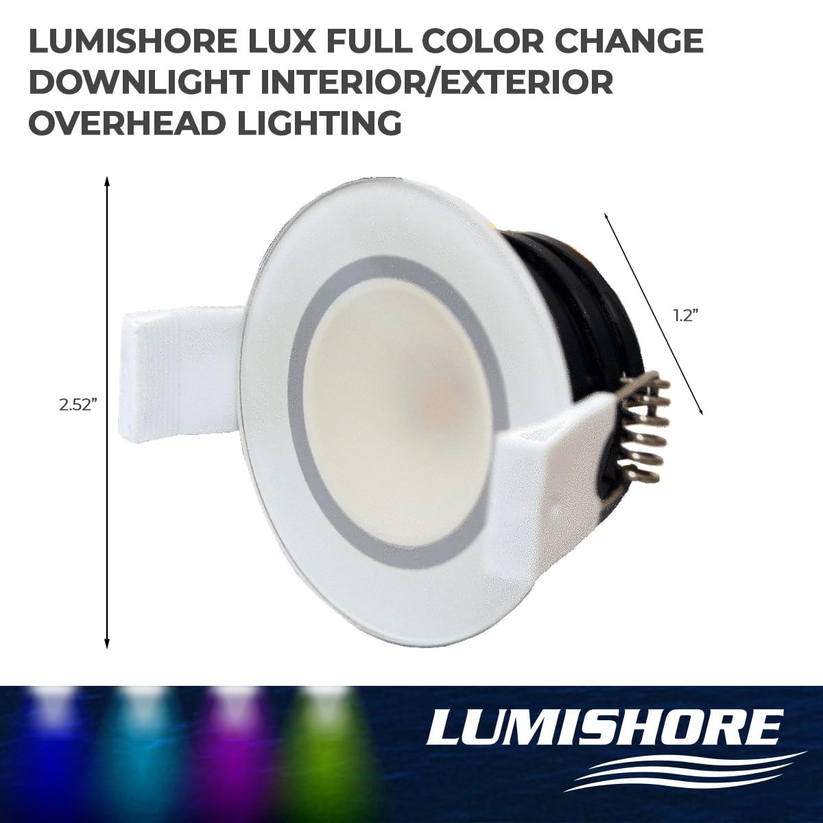 Lumishore DL50 LUX Downlight – Full Color CRGBW (White Bezel), Dimmable, Flush Mount, Shallow Depth, 60-0391