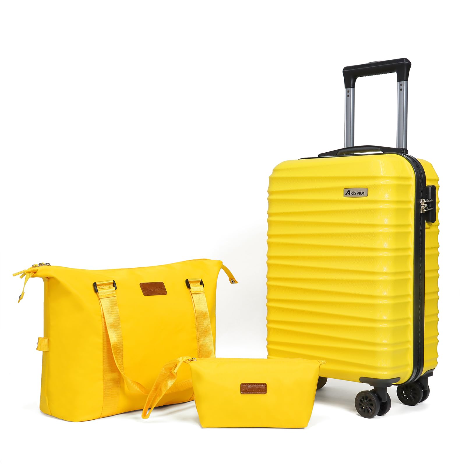 Luggage Set 3 Piece Luggage Set ABS hardshell Spinner Wheels Luggage Carry on Suitcase with Weekender bag & Toiletry bag(Yellow)