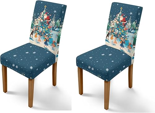 Miniatura 21 de Rnyleeg Juego de 1 fundas de asiento de Feliz Navidad para sillas de comedor, fundas elásticas suaves y cómodas para sillas de comedor con estampado