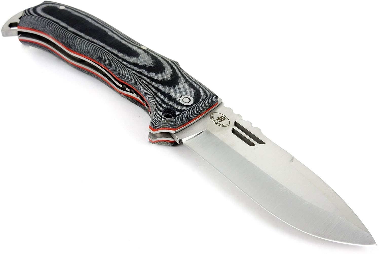 JEO-TEC Nº49 Coltello Pieghevole de Caccia, Sopravvivenza, Bushcraft, Outdoor - Lama 10 cm in Acciaio Inox MOVA-58 - Custodia in pelle - Fatto a mano in Spagna Folding Knife