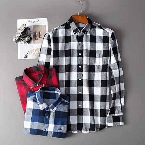 Camisa masculina xadrez de flanela de algodão clássica para homens, quente, casual, outono, macia, c