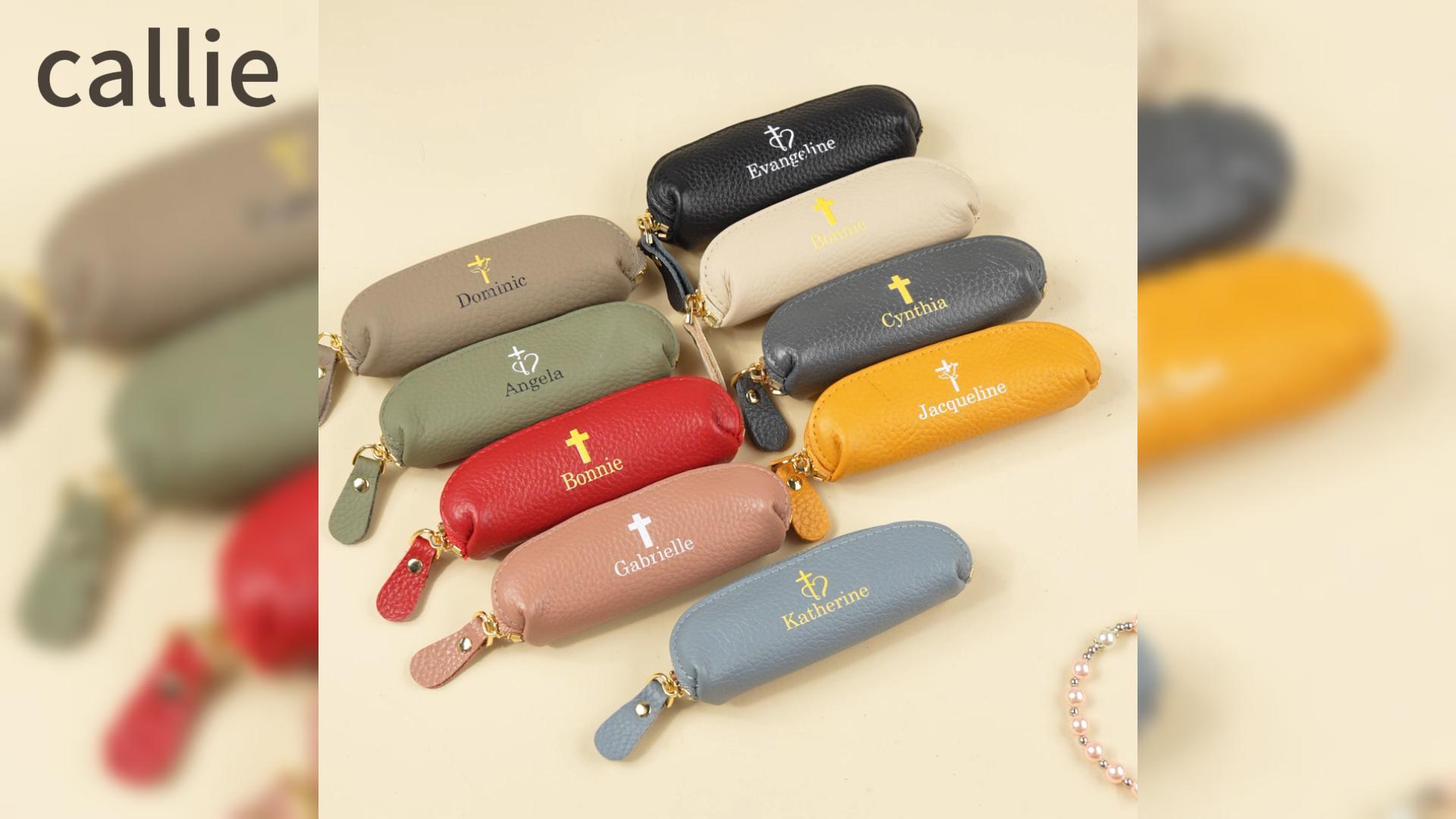 callie Personalized Rosary Pouch - Custom Name, Mini PU Leather