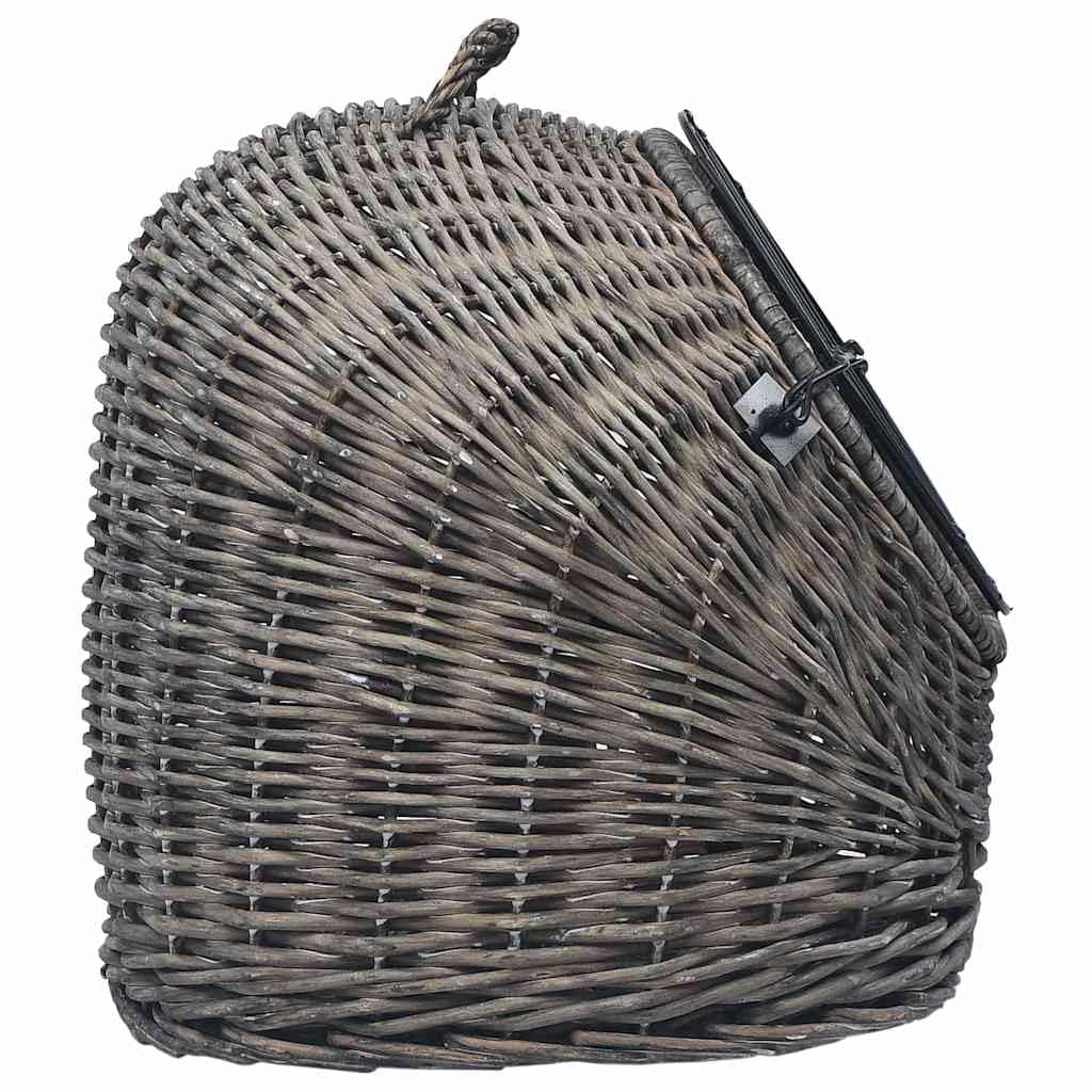 Katzen-Transportkorb aus Weide Grau 50x42x40 cm für Katzen, Stabiler Weidenkorb für Reise und Transport