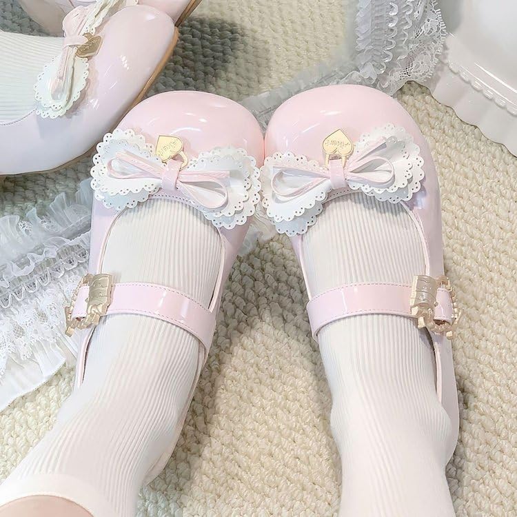 Pink Cute Shoes Lolita Mary Jane Heels - Kawaii Rockabilly PU Preppy Platform Pumps with Bow & Lace for Women, Teens3