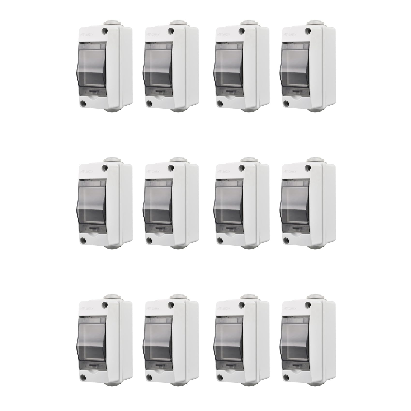 2 Way Distribution Protection Box, Waterproof Transparent Cover 2 DIN Rail Outdoor Distribution Junction Box 12Pcs