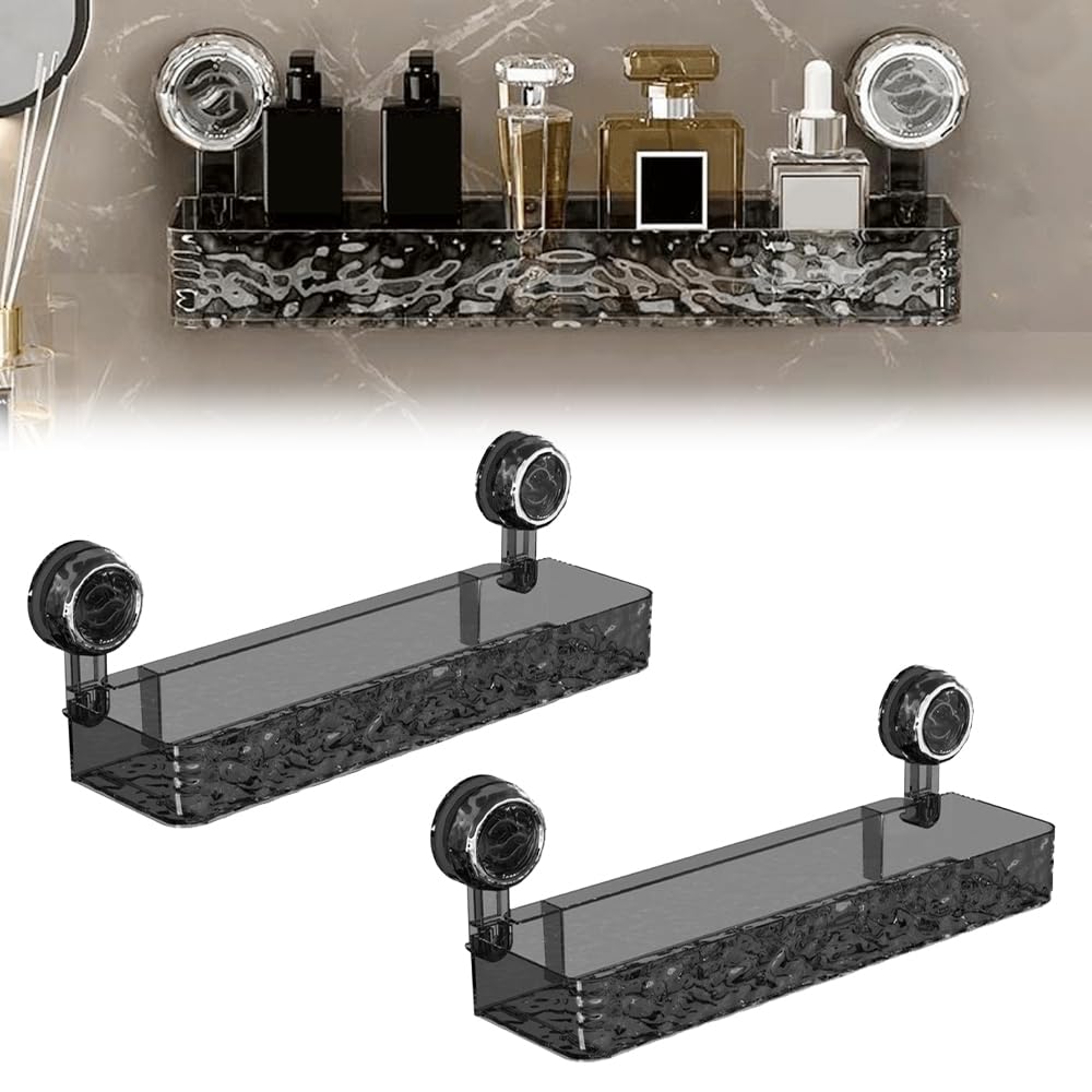 LECDOA Corrugated Suction Cup Storage Holder 2025 New Movable Shower Shelf Suction Cup No-Drill Wall-Mounted Storage Shelf Luxury-Style