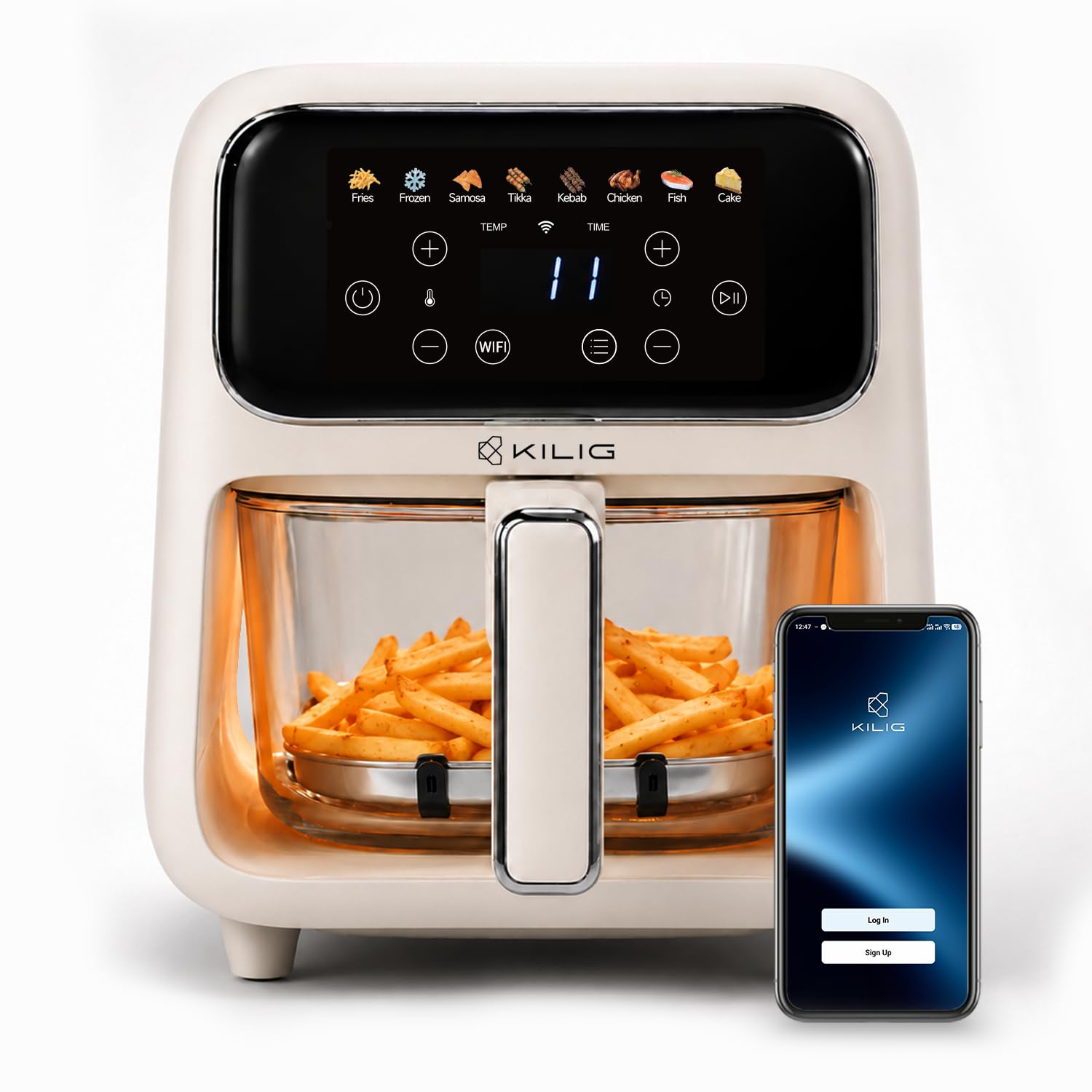 KILIG Nexa Core 4L Glass Basket Air Fryer, WiFi App Control, 2 Yr Warranty | StepChef hands-free; borosilicate glass basket; 100% Toxin free, No PFAS/PTFE/PFOA, 8 presets, Powerful 1800W, Dual heating
