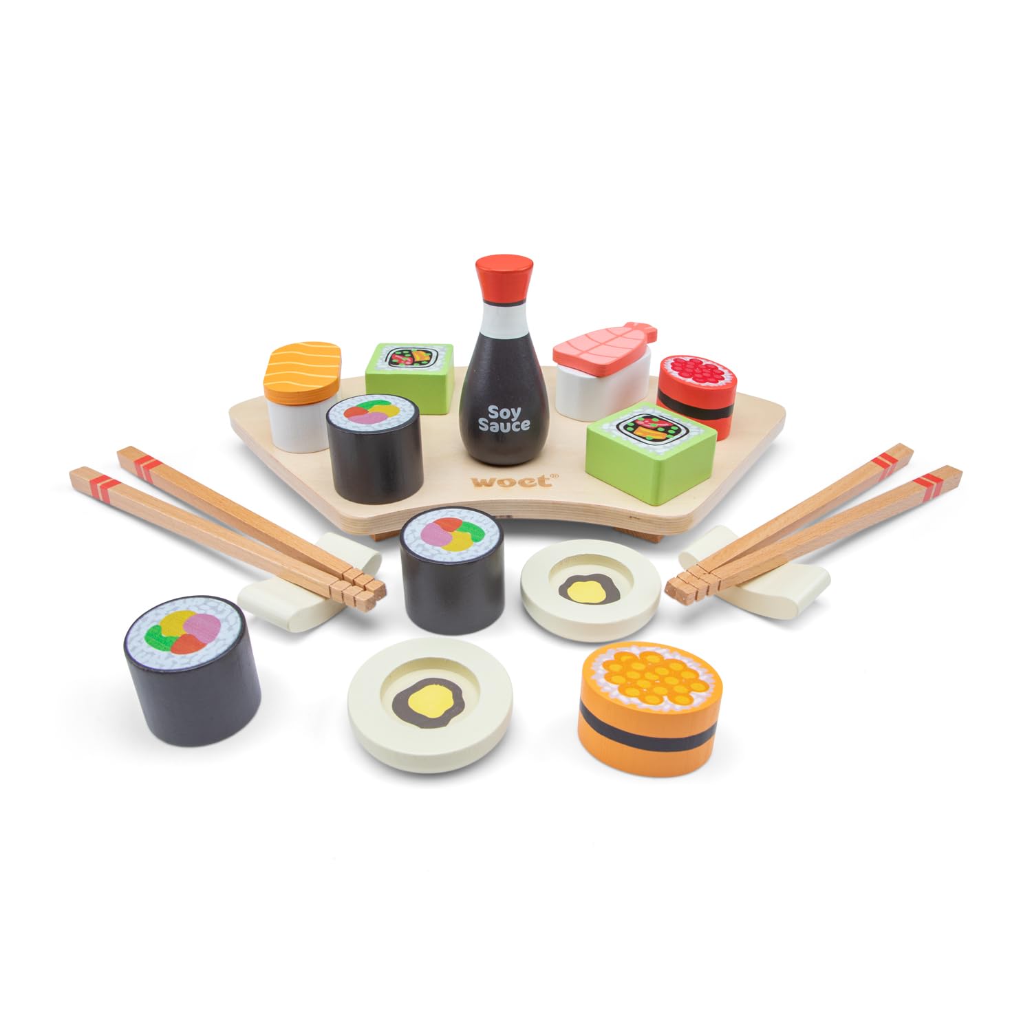 New Classic Toys Wooden Pretend Play Toy for Kids Sushi Set Cooking Simulation Educational Toys and Color Perception Toy for Preschool Age Toddlers Boys Girls