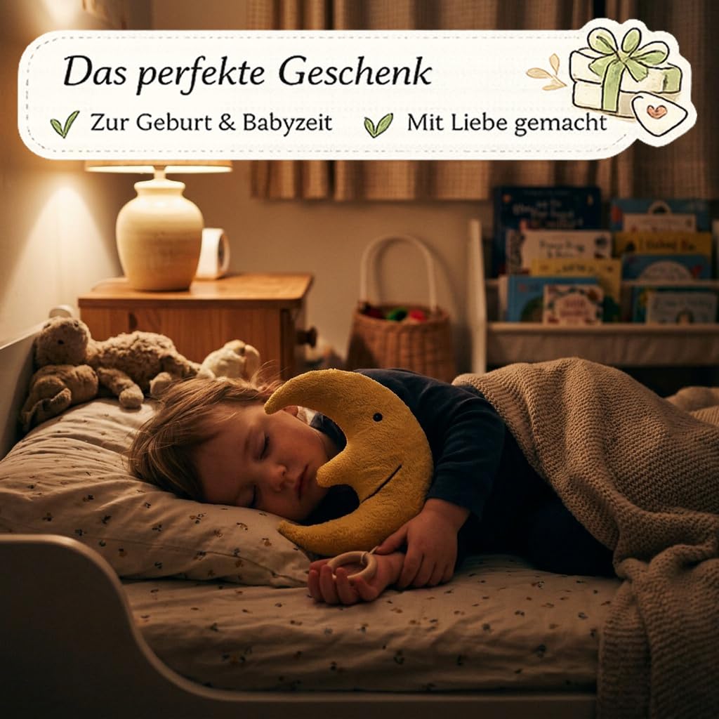 Efie Bio Spieluhr Mond – Bio-Baumwolle (KBA), Made in Germany, GOTS-Zertifiziert – Melodie: Brahms Wiegenlied |Guten Abend, Gute Nacht