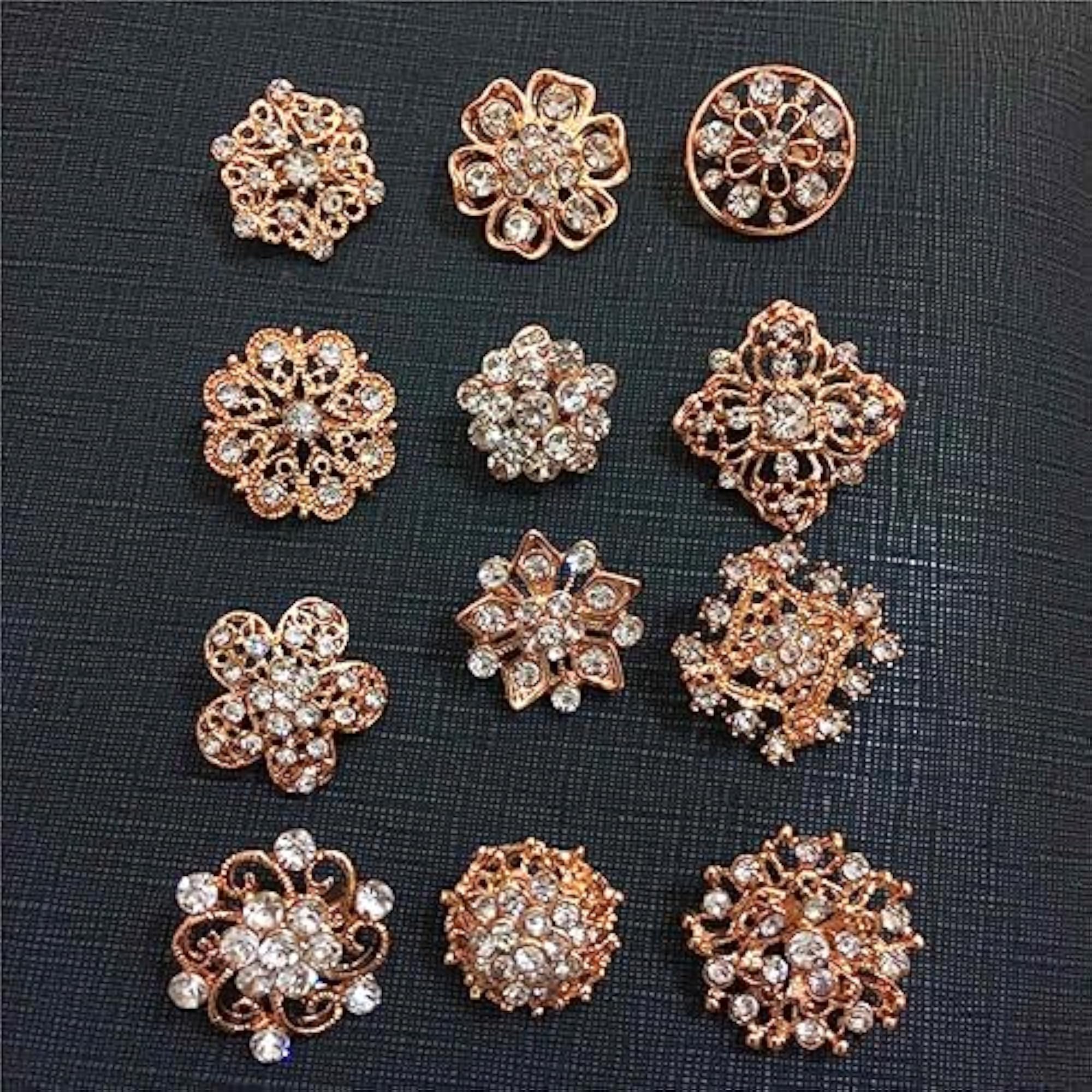24pcs Rhinestone Crystal Flower Brooch Pin Set, Gift Set