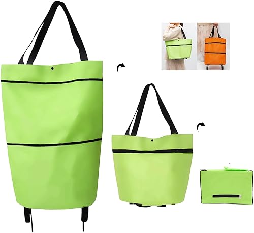 Carrito de compras plegable 2 en 1, carrito de compras plegable 2023 con ruedas, bolsa de compras portátil con ruedas, carrito impermeable plegable