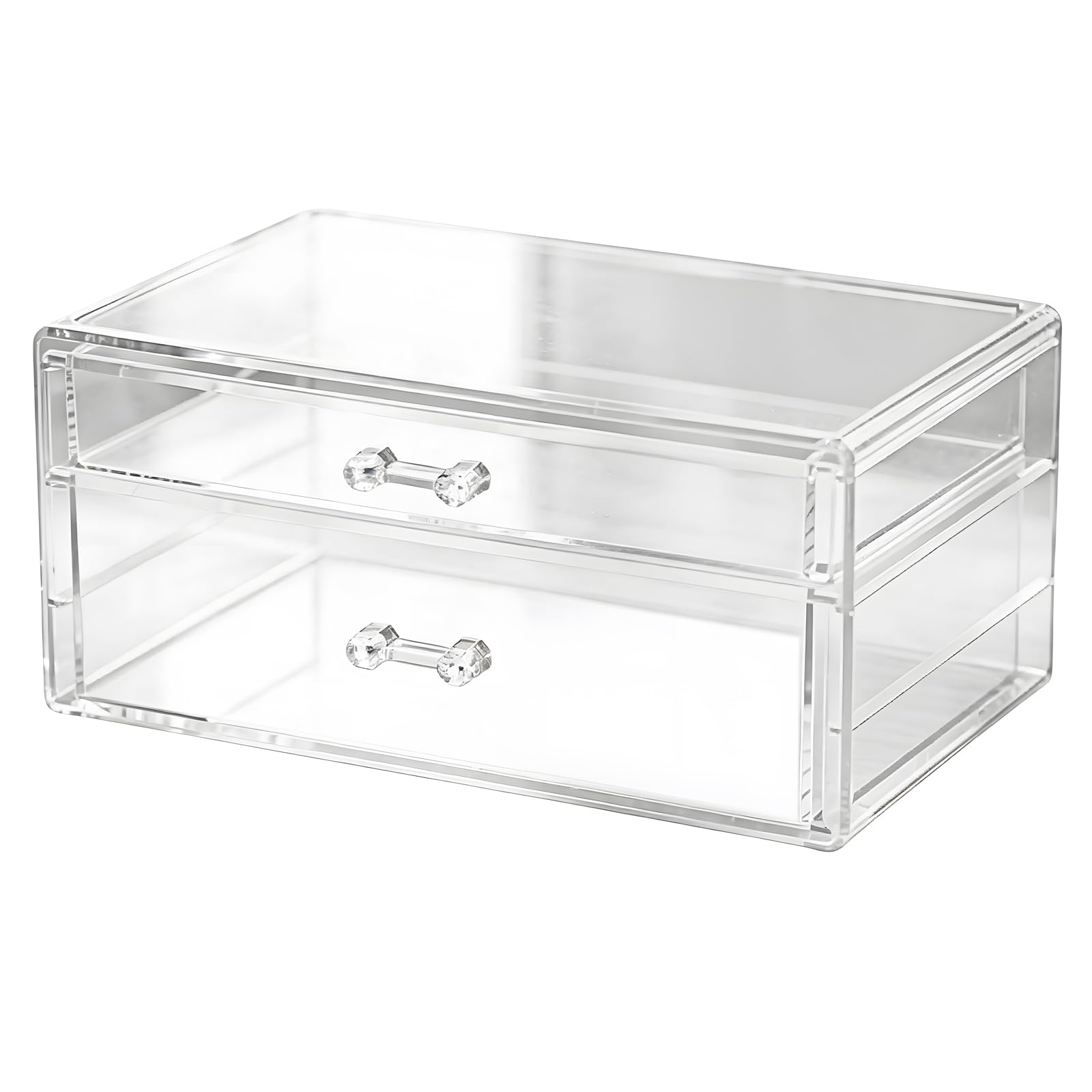 Packool 2-Tier Clear Acrylic Organizer Drawer, Bathroom Living Room Office Storage Holder, 9.3 x 5.3 x 4.1 in, Stackable Countertop Storage Drawers for Vanity Jewelry Makeup Skincare